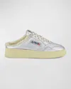 Autry Medalist Metallic Shearling Mule Sneakers In Silver