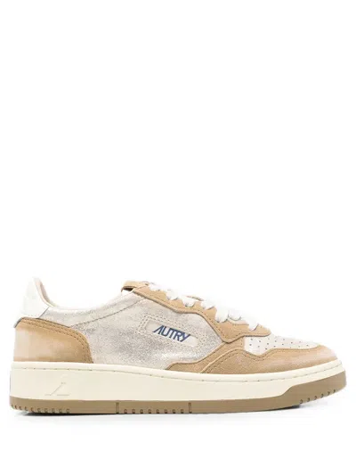 Autry Medalist Metallic-effect Panelled Sneakers In Neutral