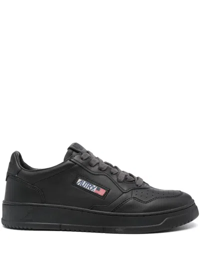 Autry Monochromatic Leather Low-top Sneakers With Branded Patch In Multi