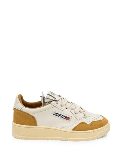 Autry Medalist Panelled Leather Sneakers In Gold
