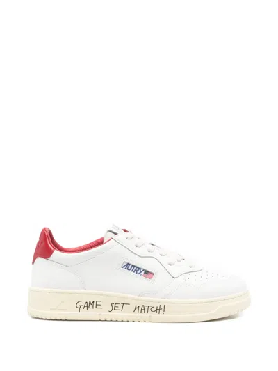 Autry Medalist Sneaker With Perforated Red Detail In White