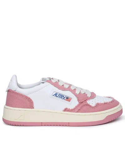 AUTRY MEDALIST PINK LEATHER AND CANVAS SNEAKERS