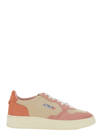 Autry Medalist Pink Low Top Sneakers With Embossed Logo On The Tongue And Suede Panels In Leather Woman In Multi