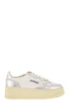 Autry White And Silver Low Top Platform Sneakers With Logo