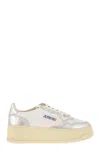 Autry White And Silver Low Top Platform Sneakers With Logo In Multicolor