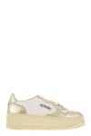 Autry Women's Medalist Low Platform Sneakers In Wht/platinum In White/gold