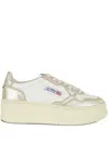 Autry Low Top Leather Sneakers With Metallic Panels In White
