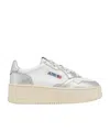 Autry White And Silver Low Top Platform Sneakers With Logo In Nude