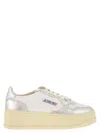 Autry White And Silver Low Top Platform Sneakers With Logo In Silver