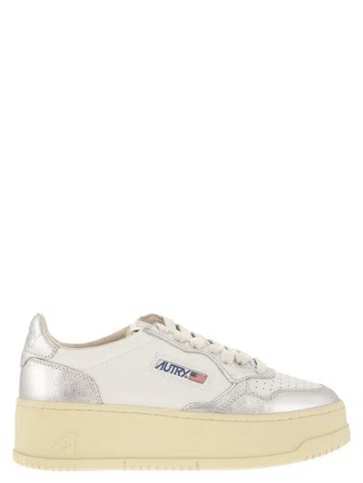 Autry Medalist Platform - Leather Trainers In Silver