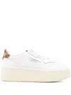 Autry Medalist Platform Sneakers In White And Leopard Leather In White