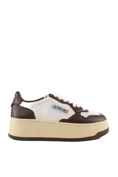 Autry Medalist Platform Sneakers In Leather In Weiss