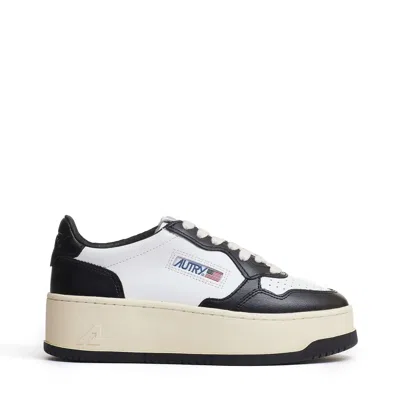 Autry Medalist Platform Sneakers In Untreated White Leather With Chunky Sole In Black