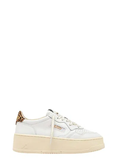 Autry Medalist Platform Sneakers In White And Leopard Leather