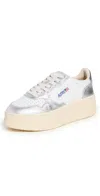 Autry White And Silver Low Top Platform Sneakers With Logo In White/silver