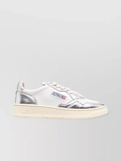 Autry Medalist Round Toe Sneakers With Metallic Finish In White