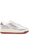 Autry Metallic Leather Shearling Trainers In Silver
