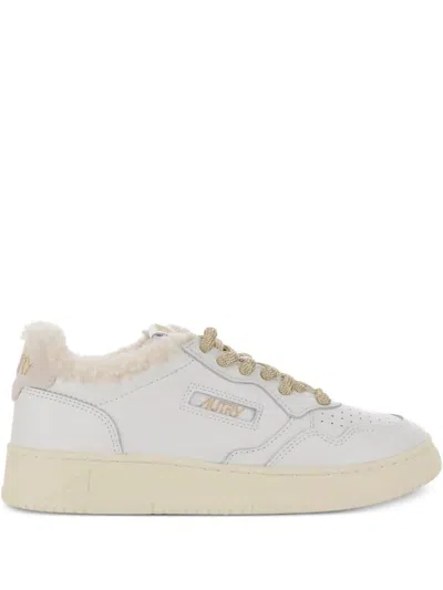 AUTRY MEDALIST SHEARLING-TRIMMED LEATHER SNEAKERS