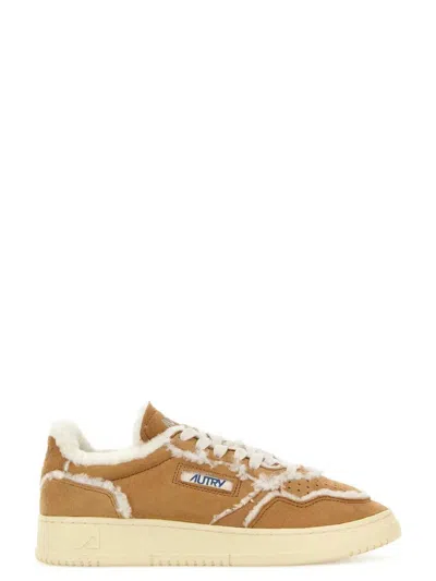 Autry Medalist Shearling-lined Suede Sneakers In Brown