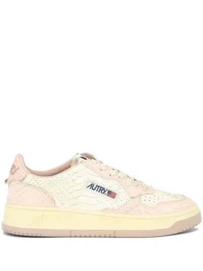 Autry Medalist Snakeskin-effect Leather Sneakers In Pink