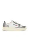 Autry 'medalist Low' White And Silver Low Top Sneakers With Logo Patch In White & Steel