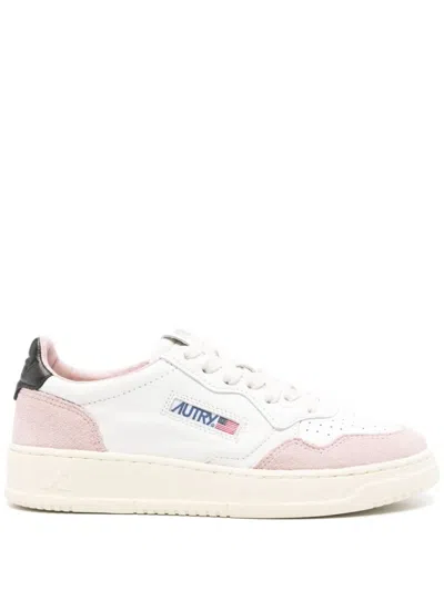 Autry Medalist Low Sneakers With Rose Suede Accents In White
