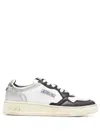 Autry Black And White 'medalist' Low Top Sneakers Distressed Effect In Cow Leather