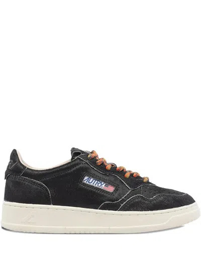Autry Medalist Sneakers In Chocolate Pony Skin In Black