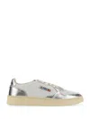 Autry Medalist Low Two-tone Sneakers In White And Metallic Silver Leather In Gray