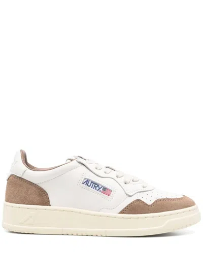 Autry Medalist Sneakers In Leather With Suede Inserts In Beige