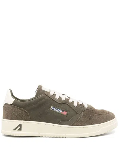 Autry Medalist Sneakers In White And Black With Suede In Green