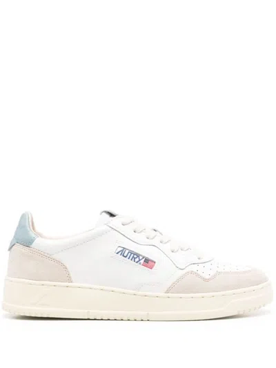 Autry Medalist Sneakers In White And Light Blue With Suede In Bianco E Celeste