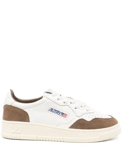 Autry Medalist Sneakers In White Leather With Brown Suede In Multicolour