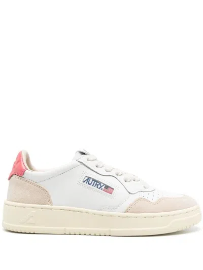 Autry Medalist Sneakers In White Leather With Fuchsia Heel