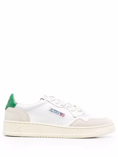Autry Medalist Sneakers In White/green Leather And Suede