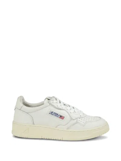 Autry Low-top Leather Sneakers With Perforated Round Toe And Logo Detailing In White