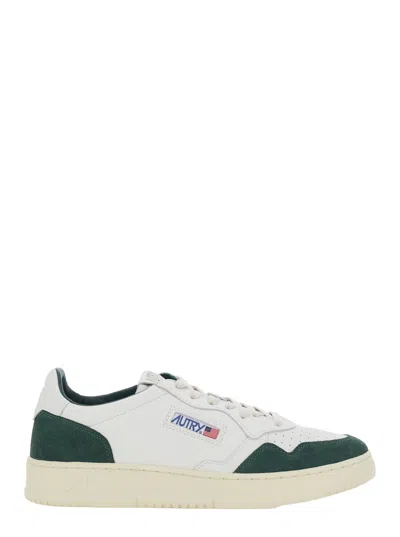 AUTRY MEDALIST LOW WHITE LOW TOP SNEAKERS WITH SIDE LOGO DETAIL IN LEATHER AND SUEDE MAN