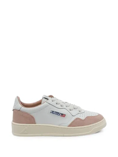 Autry Medalist Low Sneakers In White Leather And Blush Suede