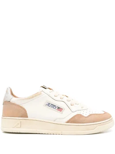 Autry Medalist Super Vintage Sneakers In Cognac And Microchip Color Leather And Suede In White