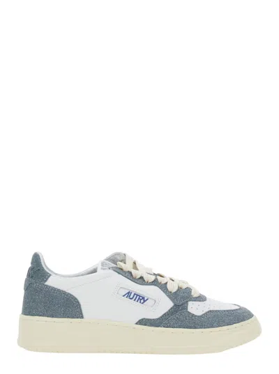 AUTRY MEDALIST BLUE LOW TOP SNEAKERS WITH LOGO DETAIL IN LEATHER AND SUEDE WOMAN