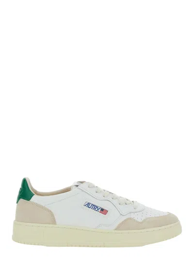 Autry Medalist White Low Top Sneakers With Beige Suede Details In Leather Man