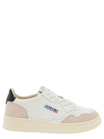 AUTRY 'MEDALIST' WHITE LOW TOP SNEAKERS WITH BEIGE SUEDE DETAILS IN LEATHER MAN
