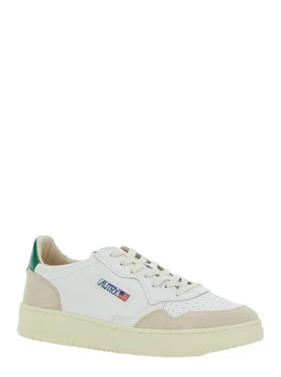 Autry 'medalist' White Low Top Sneakers With Beige Suede Details In Leather Man