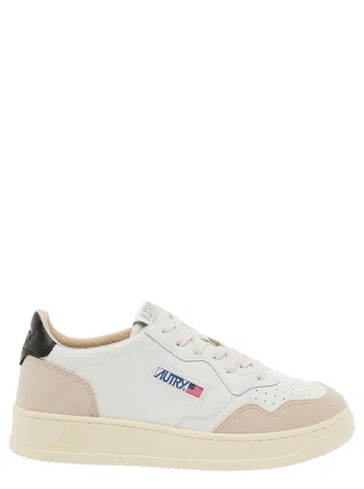 Autry Medalist White Low Top Sneakers With Beige Suede Details In Leather Man
