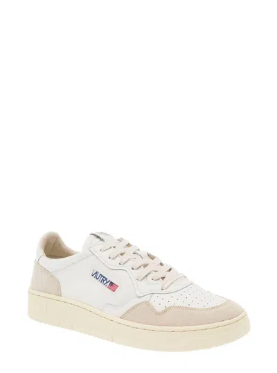 Autry 'medalist' White Low Top Sneakers With Beige Suede Details In Leather Man