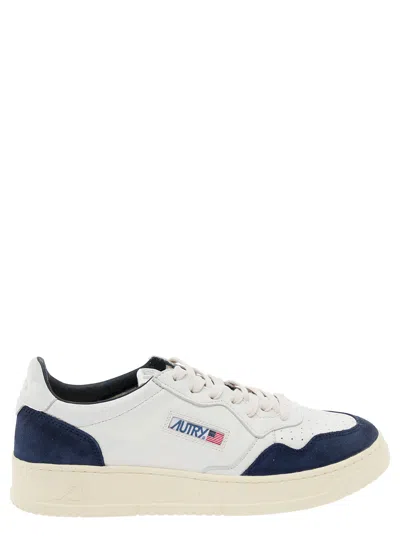Autry Medalist White Low Top Sneakers With Blue Suede Details In Leather Man In Bianco