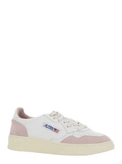 Autry Medalist White Low Top Sneakers With Logo Detail In Leather And Suede Woman In White, Gold