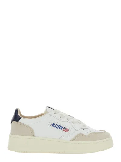 Autry Kids' Medalist White Low Top Sneakers With Logo Patch On The Side And Perforated Panels In Leather Boy