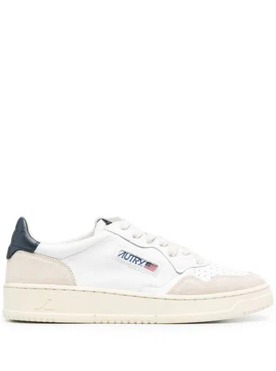 Autry Medalist White Low Top Sneakers With Suede Inserts And Contrasting Heel Tab In Leather Man In Neutral
