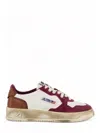 Autry Vintage Effect Leather Sneakers In White/bordeaux